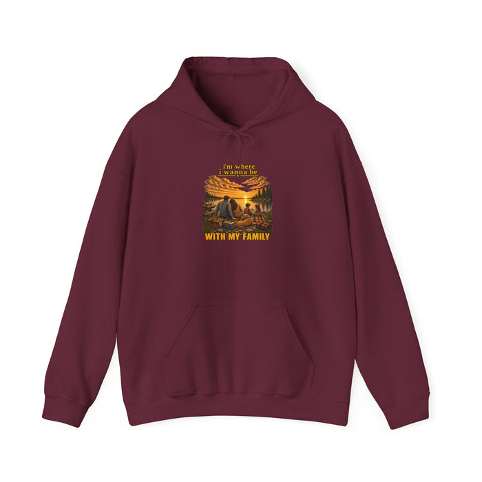Hoodie - "I'm Stronger When My Family" Sunset Family Mountain Graphic Hooded Sweatshirt