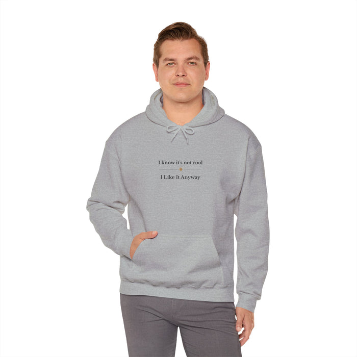Hoodie – "I Know It’s Not Cool, I Like It Anyway" Minimal Graphic Sweatshirt