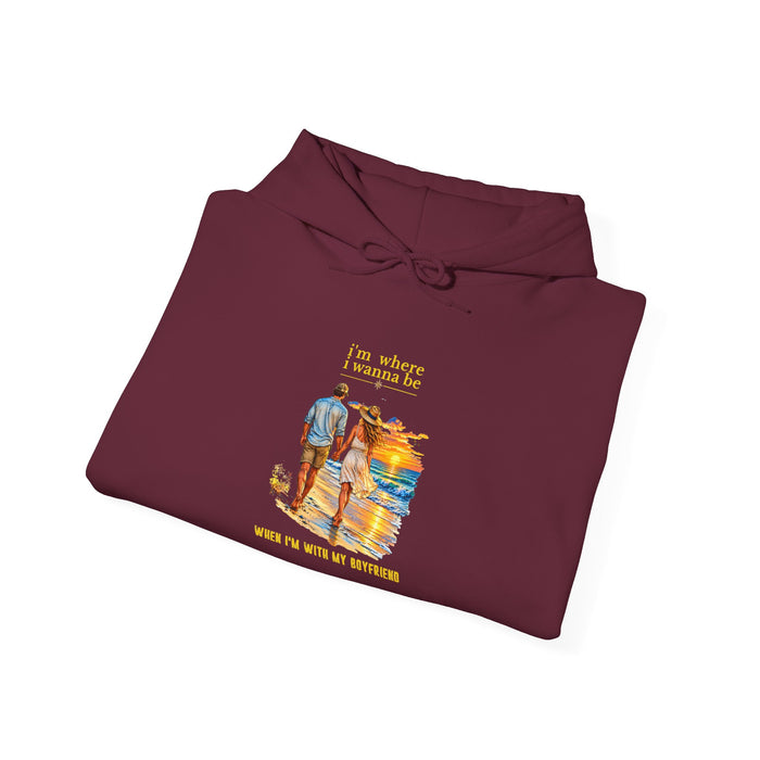 Couples Hoodie — "With My Boyfriend" Cozy Graphic Pullover,
