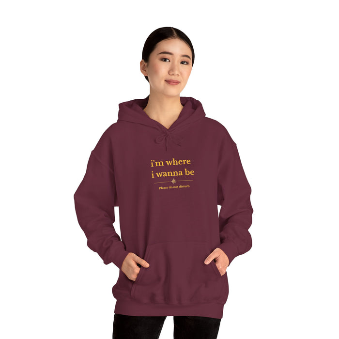 Hoodie — "i'm where i wanna be" Minimalist Black Graphic Hoodie