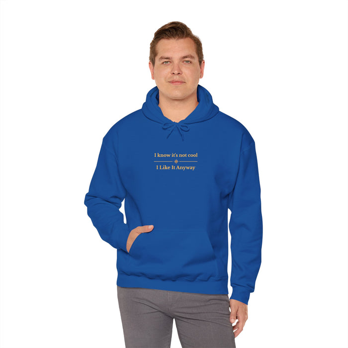 White Hoodie — "I Know It’s Not Cool, I Like It Anyway" Minimal Slogan Sweatshirt