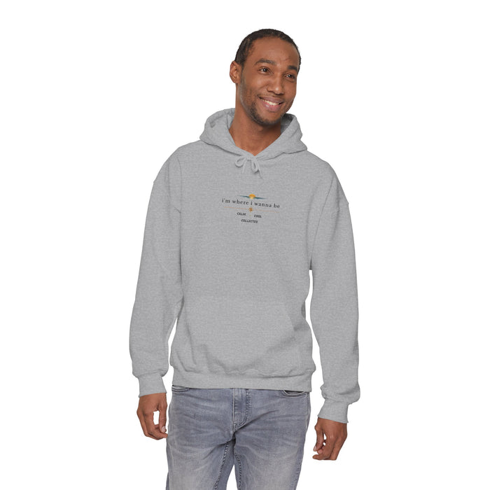 Hoodie - "I'm Where I Wanna Be" Minimal Sunset Graphic Hooded Sweatshirt