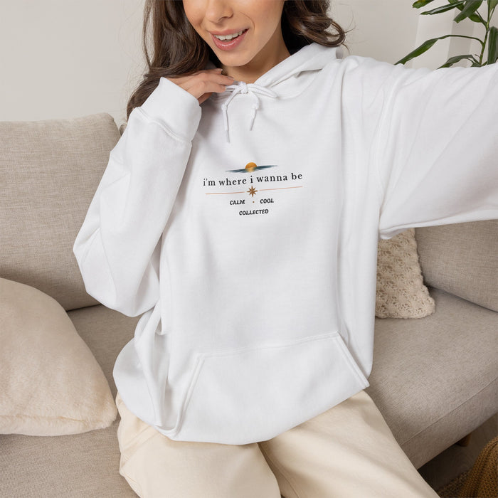 Hoodie - "I'm Where I Wanna Be" Minimal Sunset Graphic Hooded Sweatshirt