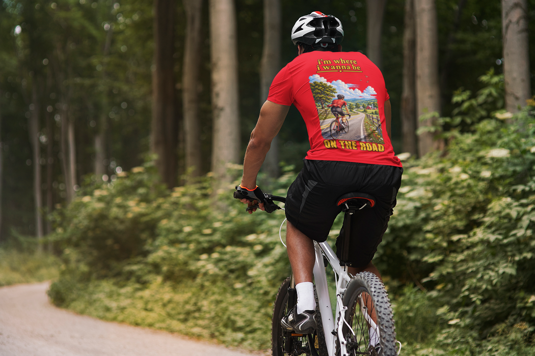 Cycling T‑Shirt - "I'm Where I Wanna Be When I'm On The Road" Scenic Bicycle Tee
