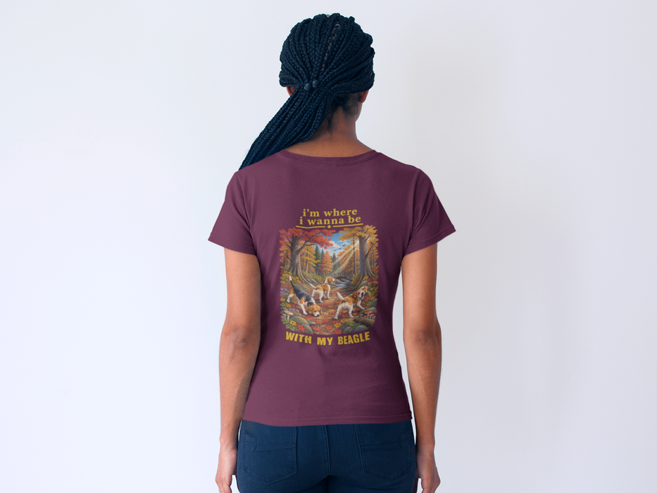 Beagle Lover T-Shirt — "I'm Where I Wanna Be When I'm With My Beagle" Autumn Crew Tee