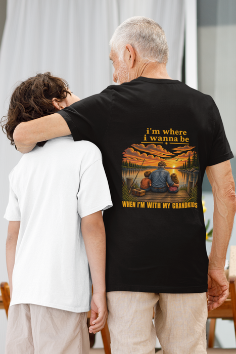 Grandkids Fishing Tee — "I'm Where I Wanna Be When I'm With My Grandkids" Grandpa Shirt