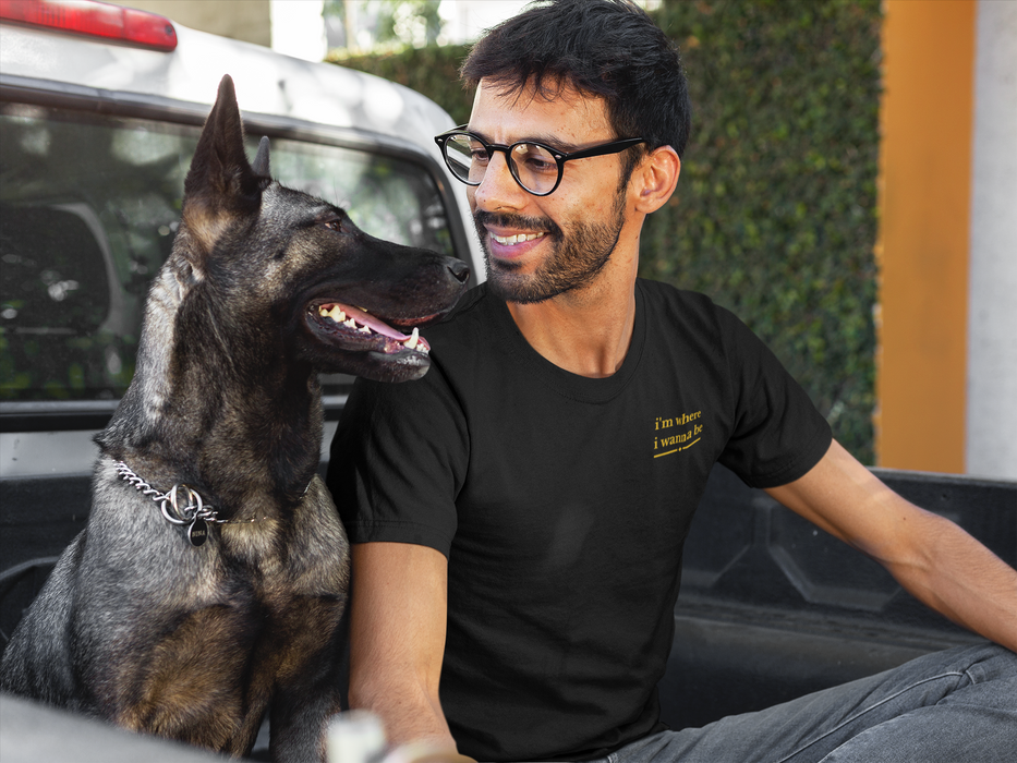 T-Shirt — "I’m Where I Wanna Be When I’m With My German Shepherd" Scenic Dog Lover Tee