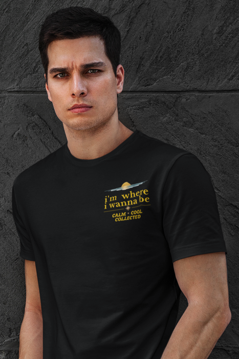 "I'm Where I Wanna Be" Retro Sunset Pocket Tee