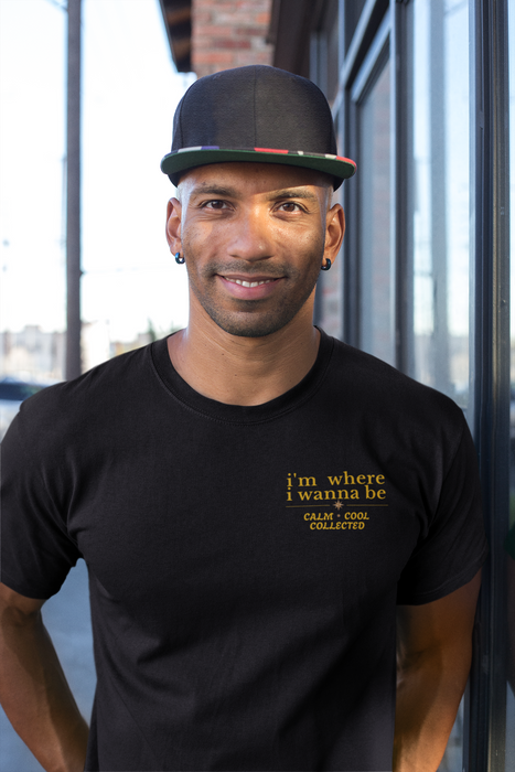 I'm Where I Wanna Be T‑Shirt — Minimal Yellow Chest Logo Tee