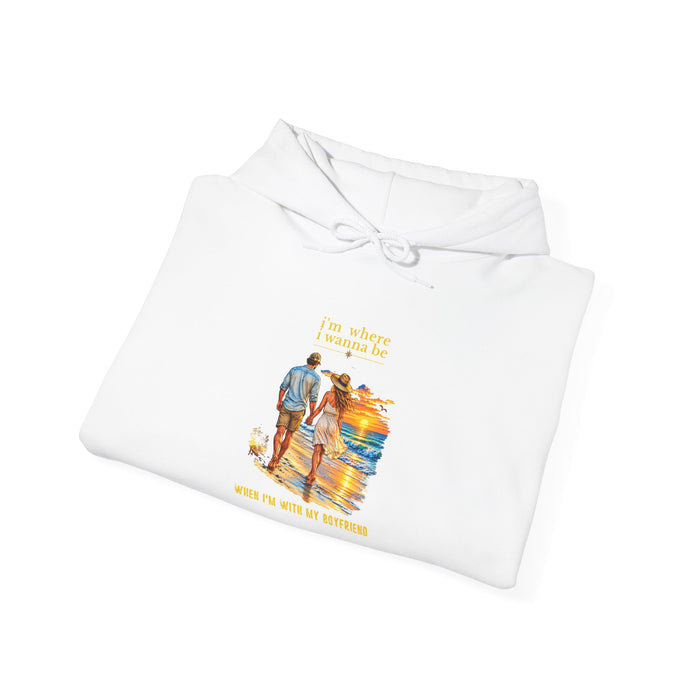 Couples Hoodie — "With My Boyfriend" Cozy Graphic Pullover,