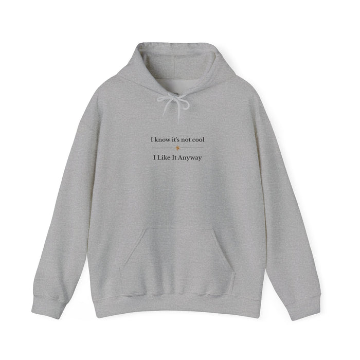 Hoodie – "I Know It’s Not Cool, I Like It Anyway" Minimal Graphic Sweatshirt