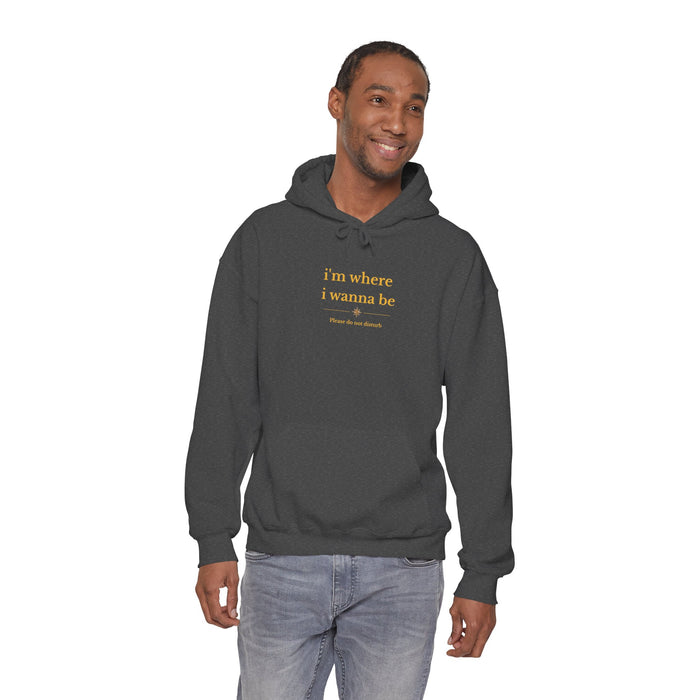 Hoodie — "i'm where i wanna be" Minimalist Black Graphic Hoodie