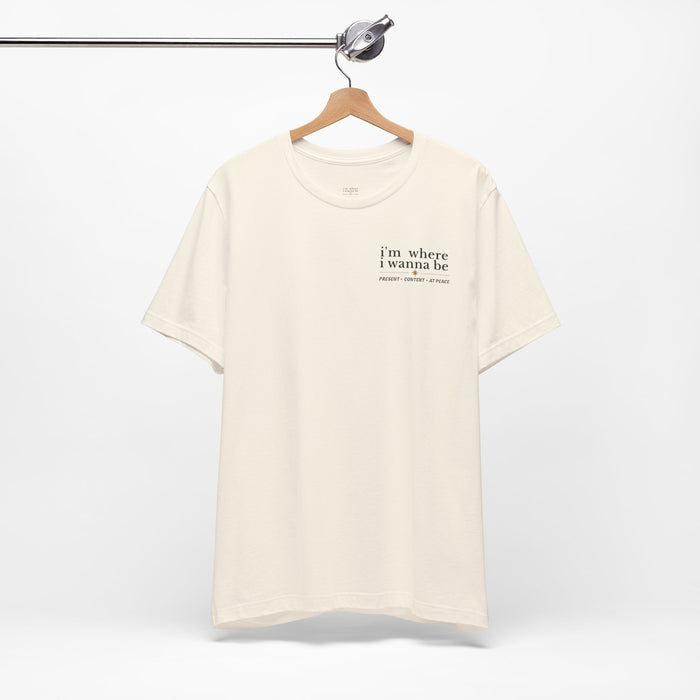 Minimalist 'i'm where i wanna be' Pocket Tee — Relaxed White Graphic T-Shirt